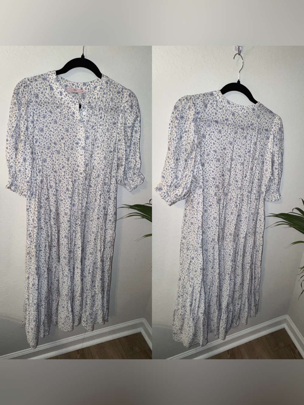 Rails Cream Midi Dress with Light Blue Floral Print